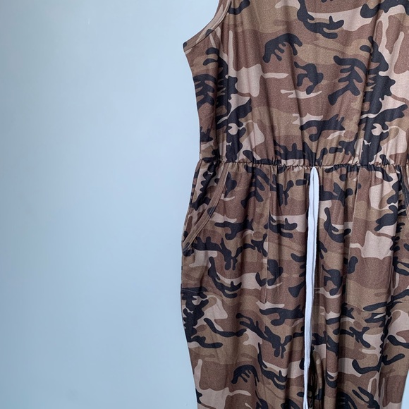 SIZE XL ZESICA JUMPSUIT DRAWSTRING WAIST SLEEVELESS ROMPER BROWN CAMOUFLAGE - Picture 5 of 13